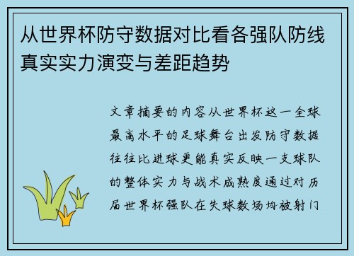 从世界杯防守数据对比看各强队防线真实实力演变与差距趋势 从世界杯防守数据对比看各强队防线真实实力演变与差距趋势
